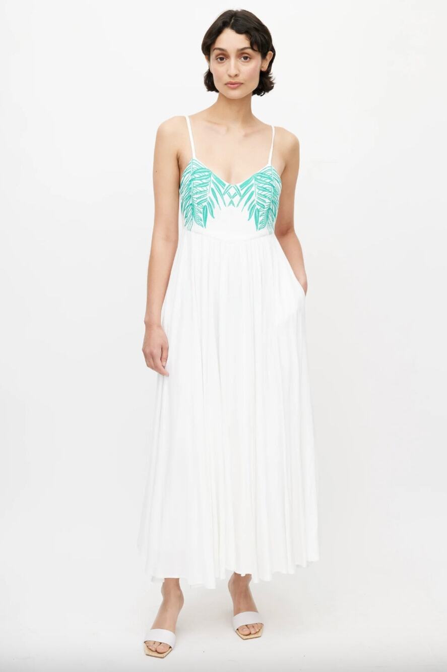 Mara Hoffman | Resort 2016 Palm Embroidered Tie Back Maxi Dress White S